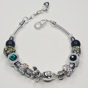 NWT Pandora Style Bracelet Silver Color Snake Skull Charms Rhinestones UNIQUE